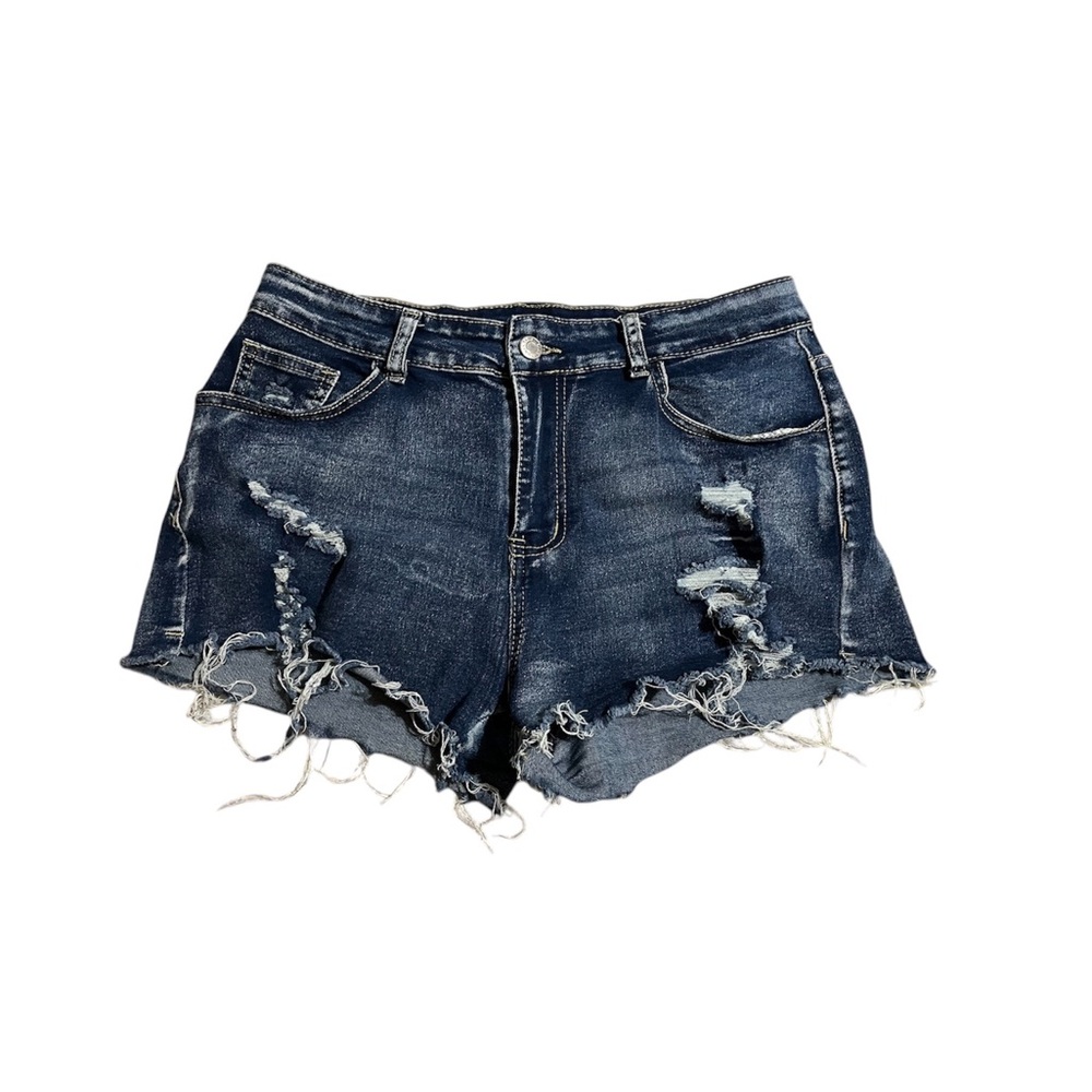 SHEIN•Blue & White Distressed Style Jean Shorts